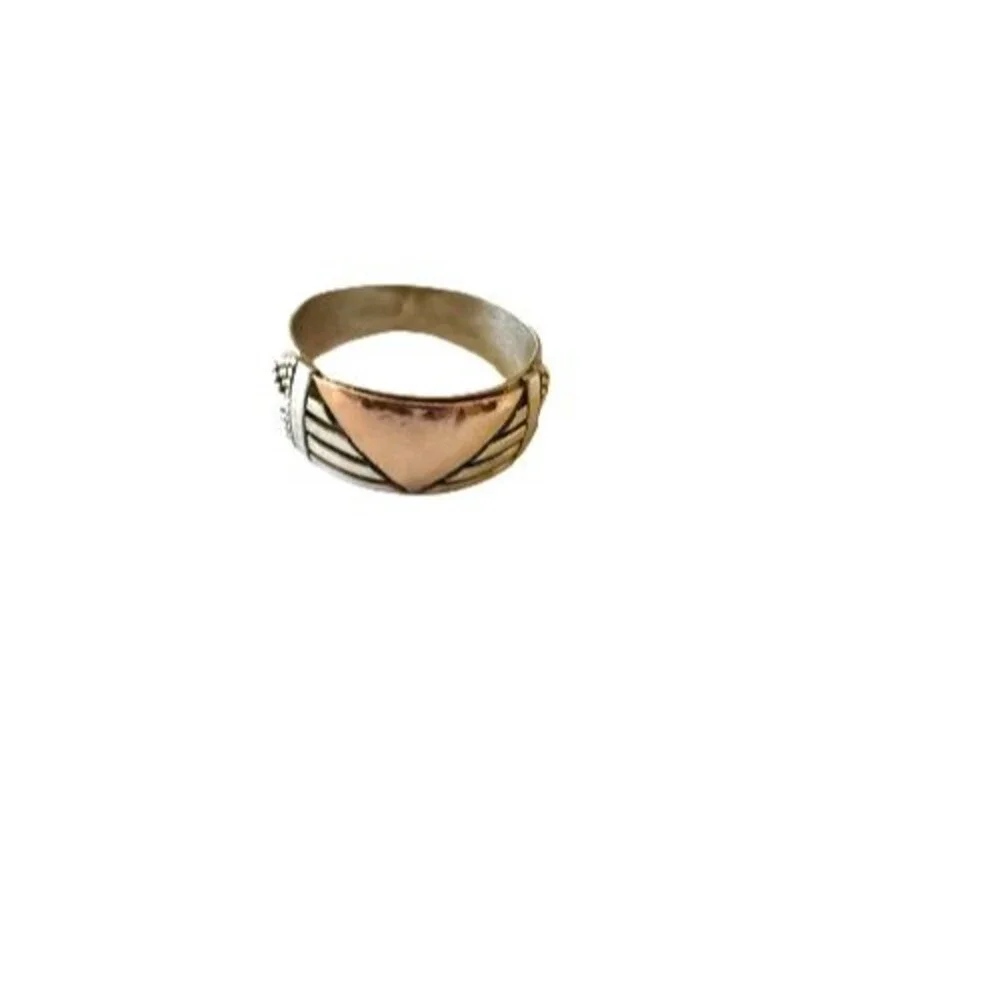 Sterling Silver with Copper Accent Inlay and Etched Detailing Band Ring Size 8.5